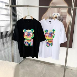 2022 New Fendi Charm Unlimited Bear Cotton Printing Loose Short-Sleeved Men'S And Women'S Couple T-Shirt Fashion Simple