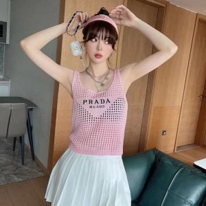 2Replica Designer Prada Fashion Letter Sleeveless Knit Hollow Camisole