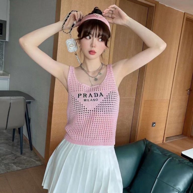 2Replica Designer Prada Fashion Letter Sleeveless Knit Hollow Camisole