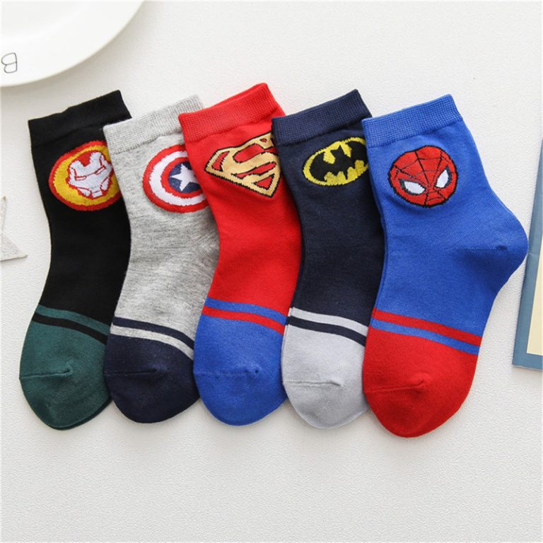 5pcs/set Replica MARVEL Spider Man Design Socks Thin Tube Socks Boys Socks Cartoon Socks Baby Kids Socks