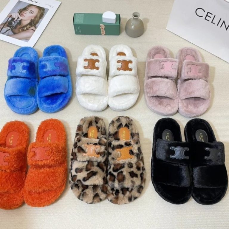 AAAA Replica Celine Plush Flat Slides