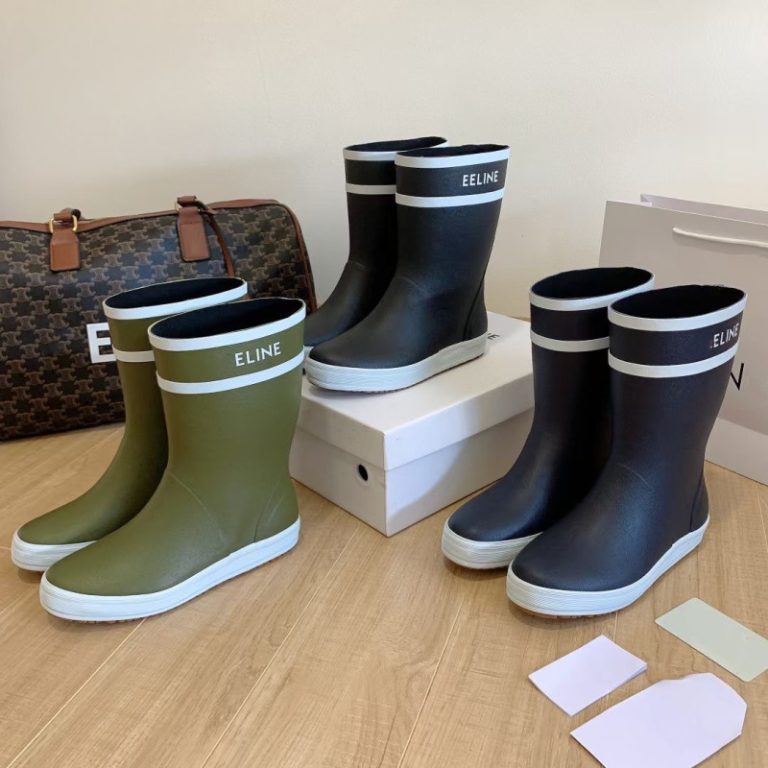 AAAA Replica Celine Rain Boots Women Waterproof Flat Mid-Tube Boots