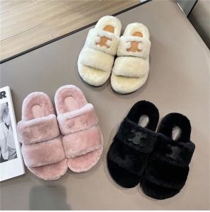 AAAA Replica Celine Wool Plushthickened Outside Wearing Slippers