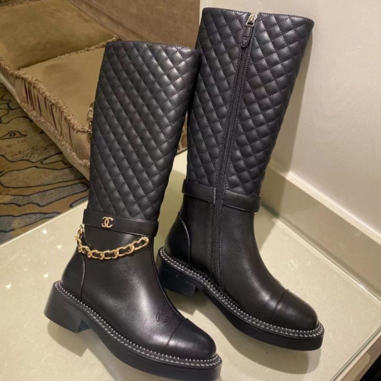 AAAA Replica Chanel Fashion Metal Chain Chunky Heel Boots