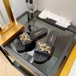 AAAA Replica Chanel Fashion Metal Chain Flat Slippers