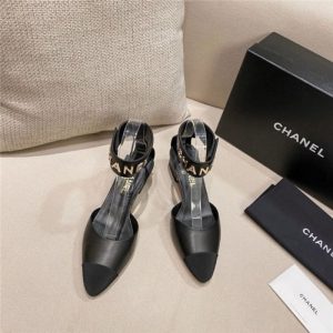 AAAA Replica Chanel Fashion Metal Letter Buckle Color Block Sandals
