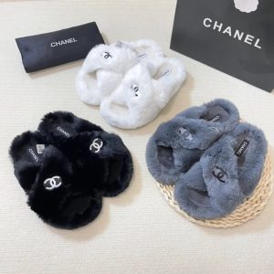 AAAA Replica Chanel Flat Plush Slippers