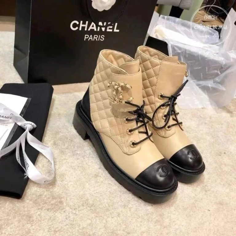 AAAA Replica Chanel Lace-Up Chunky Heel Platform Booties