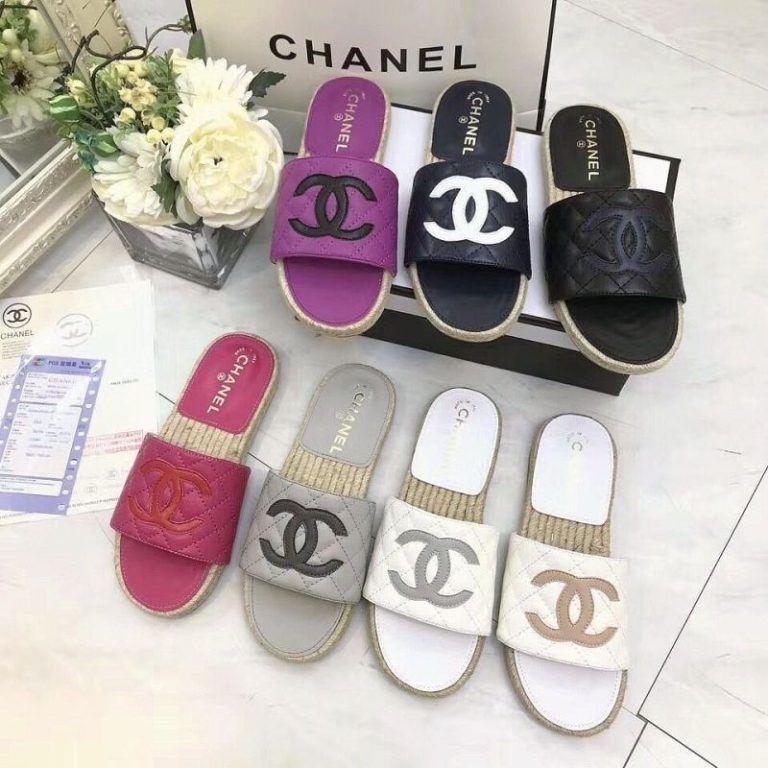 AAAA Replica Chanel Thick Bottom Straw Contrast Color Mosaic Slippers