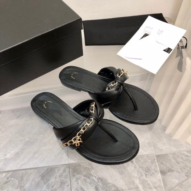 AAAA Replica Chanel Women Bow Chain Flip-Flops Casual Flip-Flops Flat Sandals