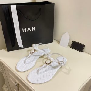 AAAA Replica Chanel Women Double C Flash Rhinestone Flat Sandals