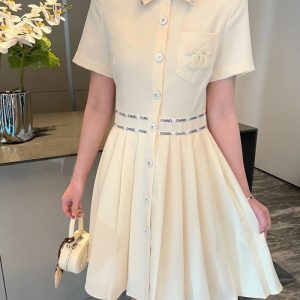 AAAA Replica Chanel Women Fashion Lapel Design Contrast Ribbon Dress