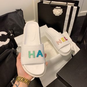 AAAA Replica Chanel Women Rainbow Letter Buckle Thick Bottom Casual Slippers