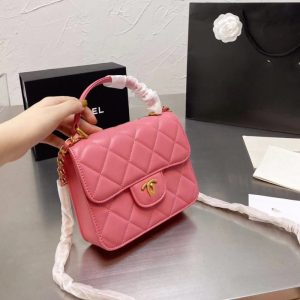 AAAA Replica | Chanel Women Square Cf Small Golden Ball Sheepskin Rhombus Pattern Adjustable Chain Bag
