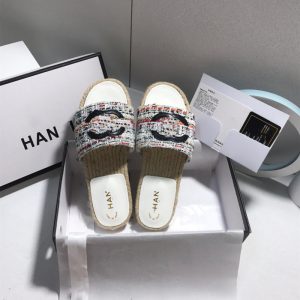 AAAA Replica Chanel Women Wedge Heel Round Head Thick Heel Slipper