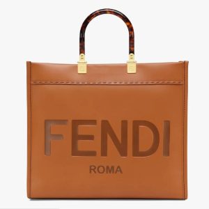 AAAA Replica Designer Fendi Sunshine Brown Leather Shopper Bag