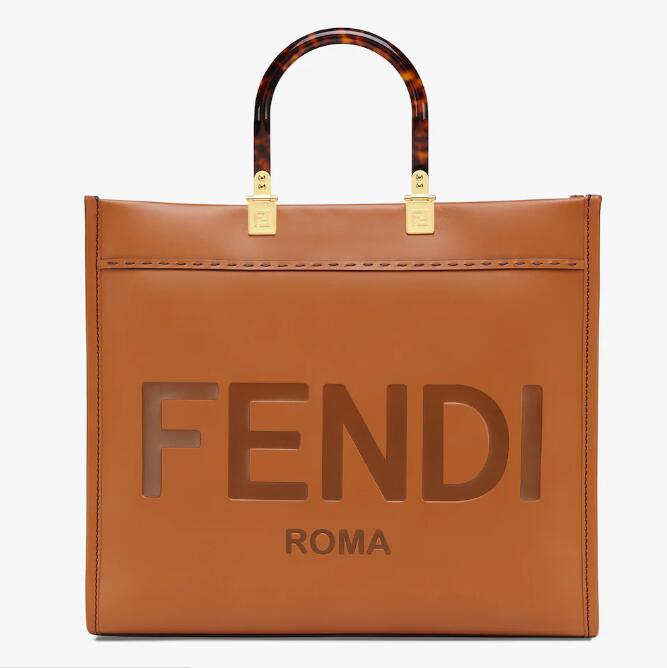 AAAA Replica Designer Fendi Sunshine Brown Leather Shopper Bag