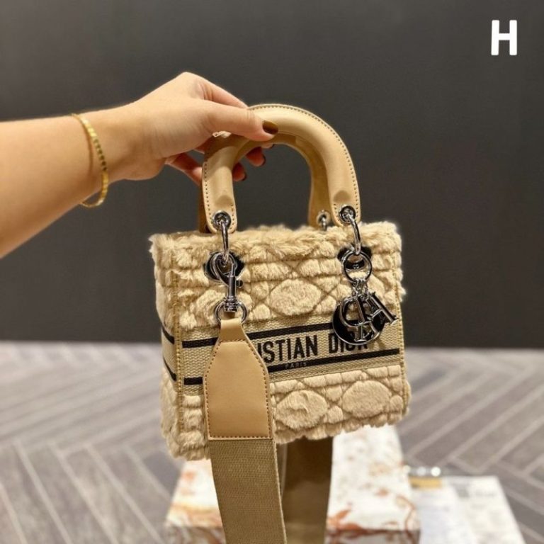 AAAA Replica Dior Letter Embroidery Plush Diana Bag
