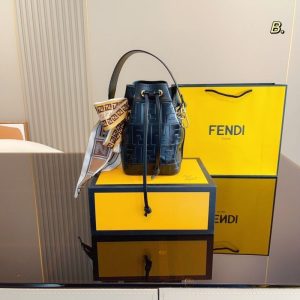 AAAA Replica Fendi Double F Letter Embossed Bucket Bag