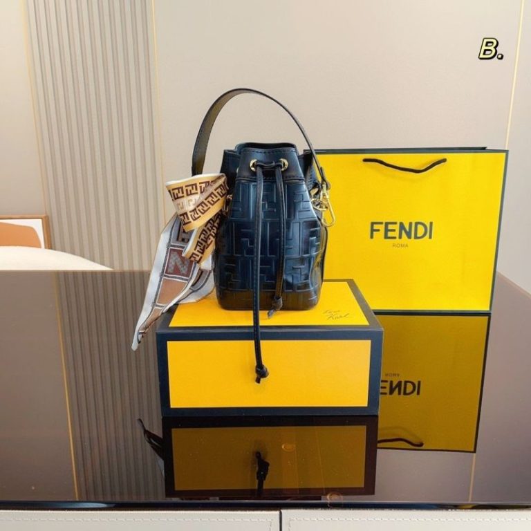 AAAA Replica Fendi Double F Letter Embossed Bucket Bag