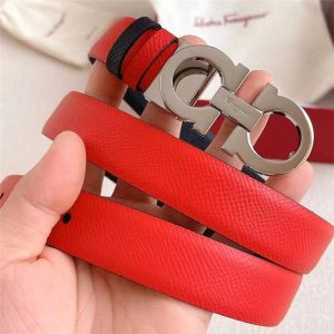 AAAA Replica Ferragamo Women Solid Color Cowhide Slide Buckle Belt