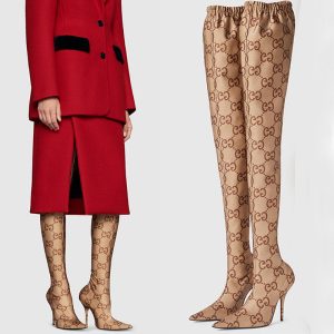 AAAA Replica Gucci BALENCIAGA Women Pointed Toe Sexy Printed Stretch Over Knee Boots