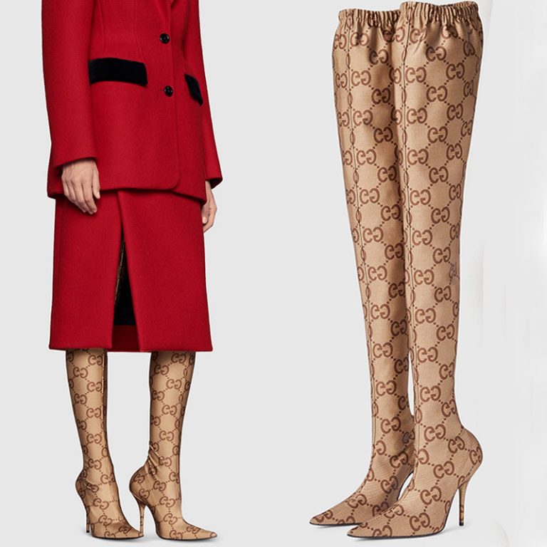 AAAA Replica Gucci BALENCIAGA Women Pointed Toe Sexy Printed Stretch Over Knee Boots