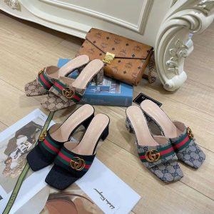 AAAA Replica Gucci Fashion Square Toe Chunky Heel Slippers