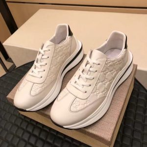 AAAA Replica Gucci Men Leather Lace-Up Sports Casual Sneakers