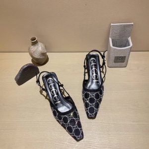 AAAA Replica Gucci Mesh Rhinestone Square-Toe Pumps