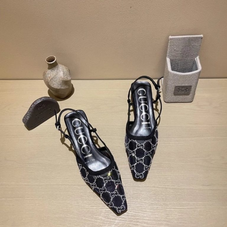 AAAA Replica Gucci Mesh Rhinestone Square-Toe Pumps