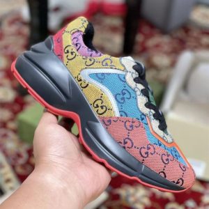 AAAA Replica Gucci Thick Bottom Heightening Color Matching Printed Couple Sneakers
