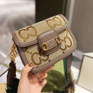 AAAA Replica Gucci Women 1955 Retro Double G Print Horsebit Saddle Shoulder Bag