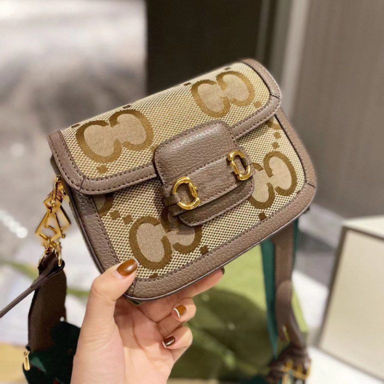 AAAA Replica Gucci Women 1955 Retro Double G Print Horsebit Saddle Shoulder Bag