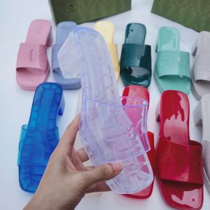 AAAA Replica Gucci Women Beach Thick Heeled Square Toed Slippers