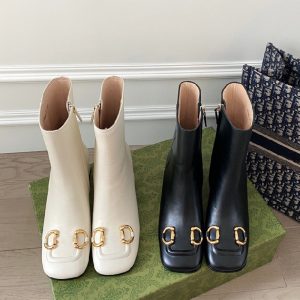 AAAA Replica Gucci Women Horsebit Chunky Heel Ankle Boots