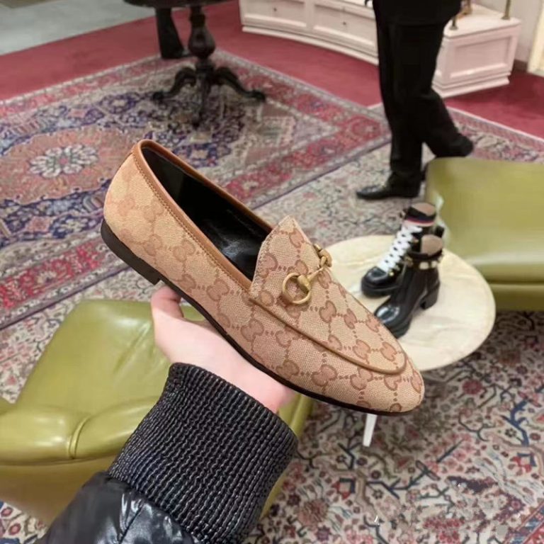 AAAA Replica Gucci Women Horseshoe Buckle Printed Letter Loafers