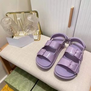 AAAA Replica Gucci Women Jelly Sandals Thick Bottom Candy Color Buckle Double G Sandals Shoes