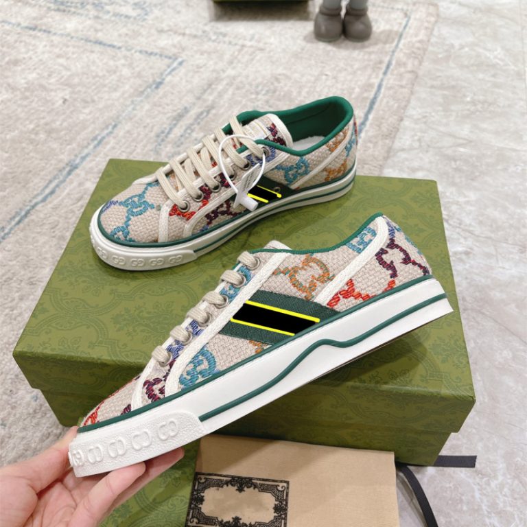 AAAA Replica Gucci Women Men Canvas Multicolor Embroidery Color Matching Retro Sneakers