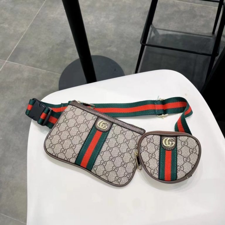 AAAA Replica Gucci Women Men Letter Print Waist Messenger Bag 2pcs Set