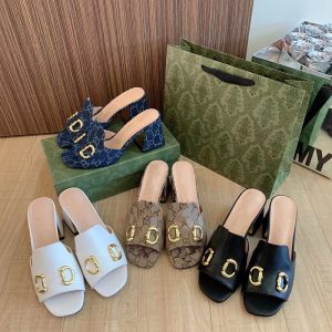 AAAA Replica Gucci Women Metal Thick Heel Square Toe Candy Color Slippers
