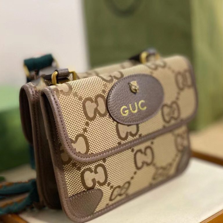 AAAA Replica Gucci Women Ophidia Tiger Head Pocket 1955 Retro Double G Print Horsebit Saddle Bag