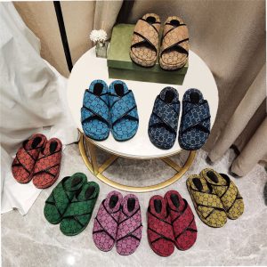 AAAA Replica Gucci Women Thick Bottom Color Matching Cross Slippers
