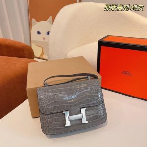 AAAA Replica Hermes Crocodile-Print Square Shoulder Bag
