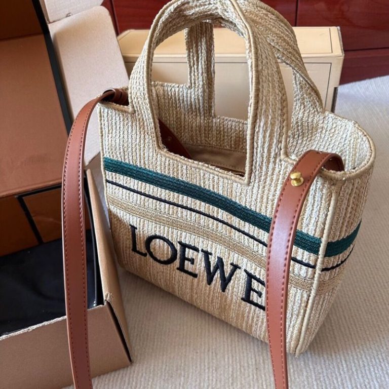 AAAA Replica Loewe Embroidered Logo Woven Tote Shoulder Bag