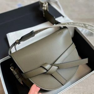 AAAA Replica Loewe Lychee Pattern Cowhide Women Saddle Gate Bag