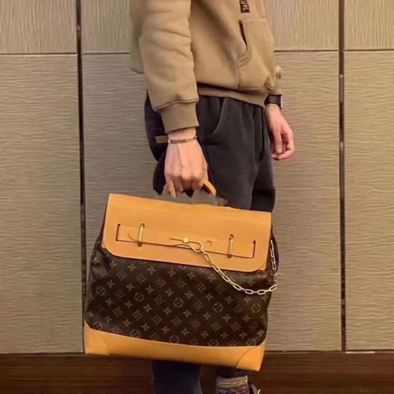 AAAA Replica Louis Vuitton Men Vintage Leather Print Large Capacity Steamer Bag