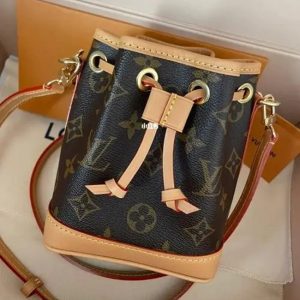 AAAA Replica Louis Vuitton Nano Noe Mini Bucket Bag Leather Drawstring Bucket Handbag