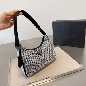 AAAA Replica Prada Hobo Underarm Silk Imitation Diamond-Encrusted Nylon Shoulder Bag
