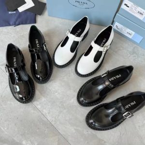 AAAA Replica Prada Platform Round Toe Vintage Leather Shoes